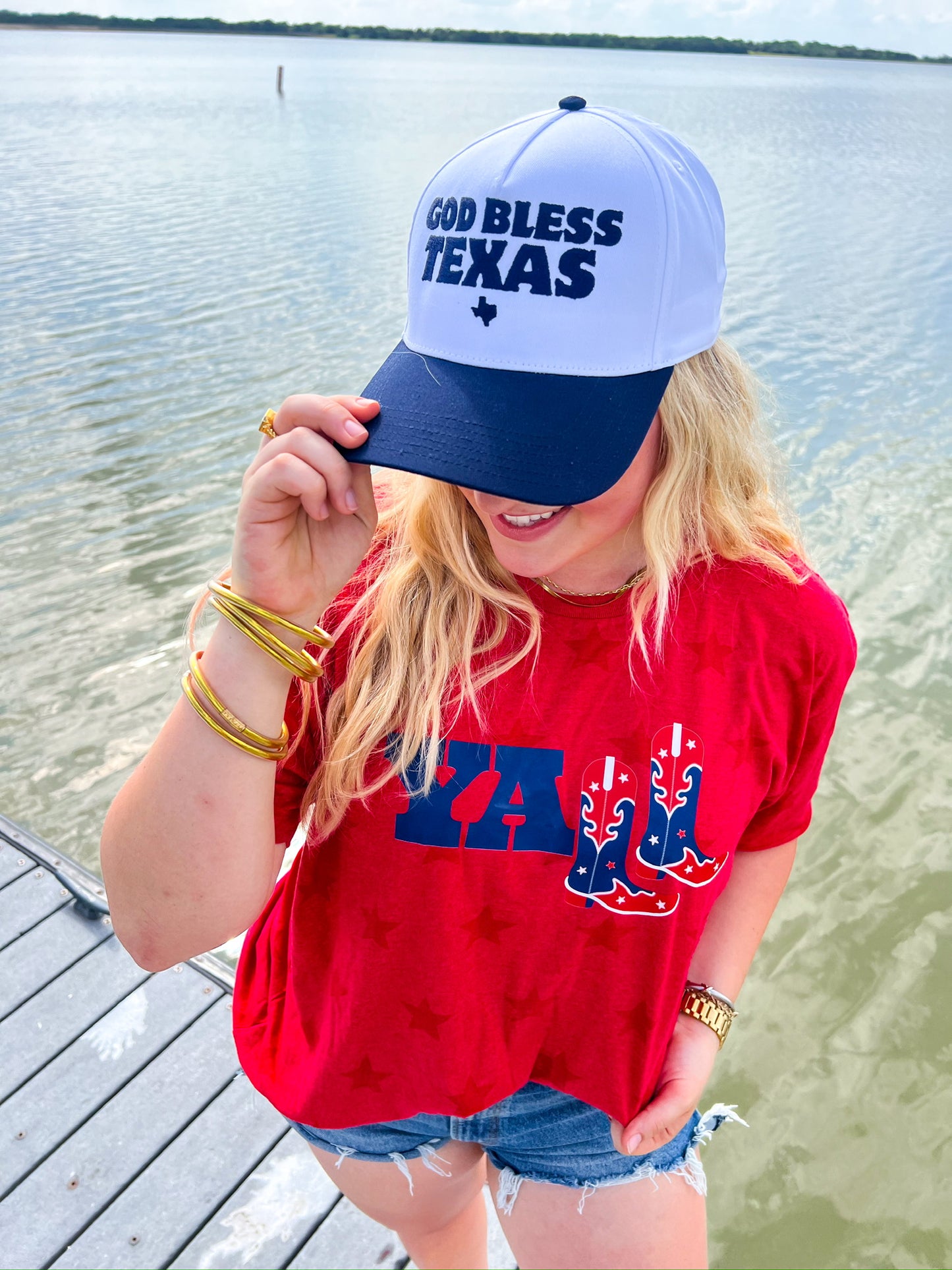 GOD BLESS TEXAS EMBROIDERED CANVAS CAP