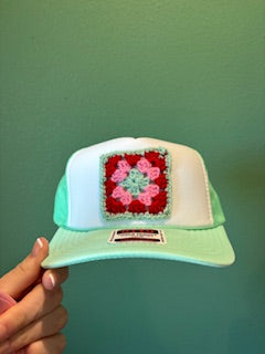 NUTCRACKER - MINT TRUCKER WITH MULTI COLOR GRANNY SQUARE