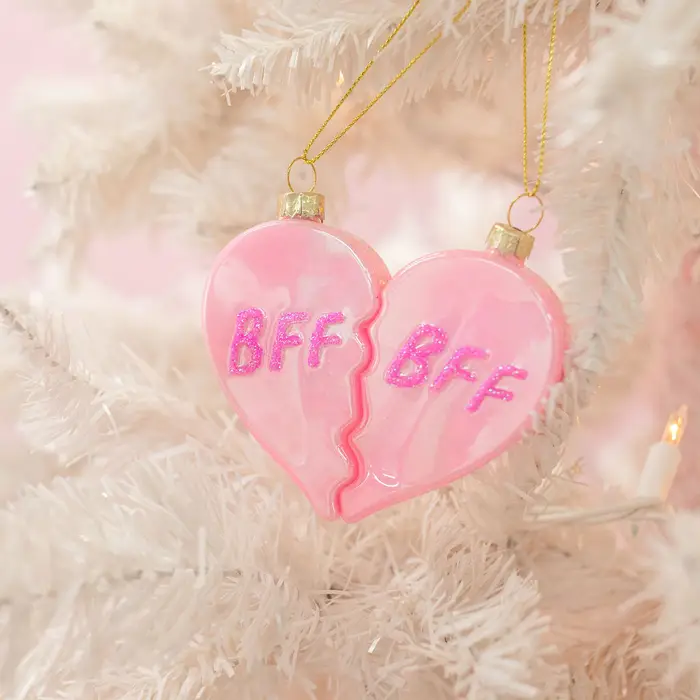 NUTCRACKER - BFF HEART CHRISTMAS GLASS ORNAMENT (2 PIECE SET)
