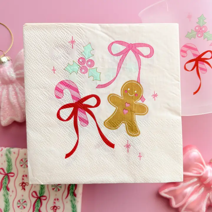 NUTCRACKER - GINGERBREAD BOWS COCKTAIL BEVERAGE NAPKINS - SET OF 20
