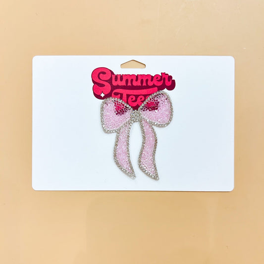 Rhinestone Bow Patch - Pink