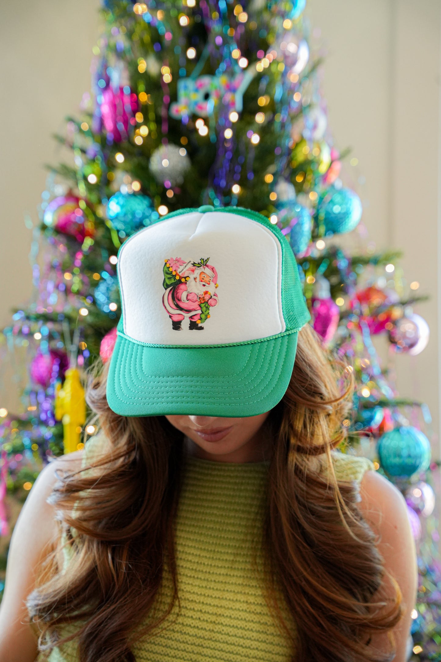 VINTAGE PINK SANTA TRUCKER HAT