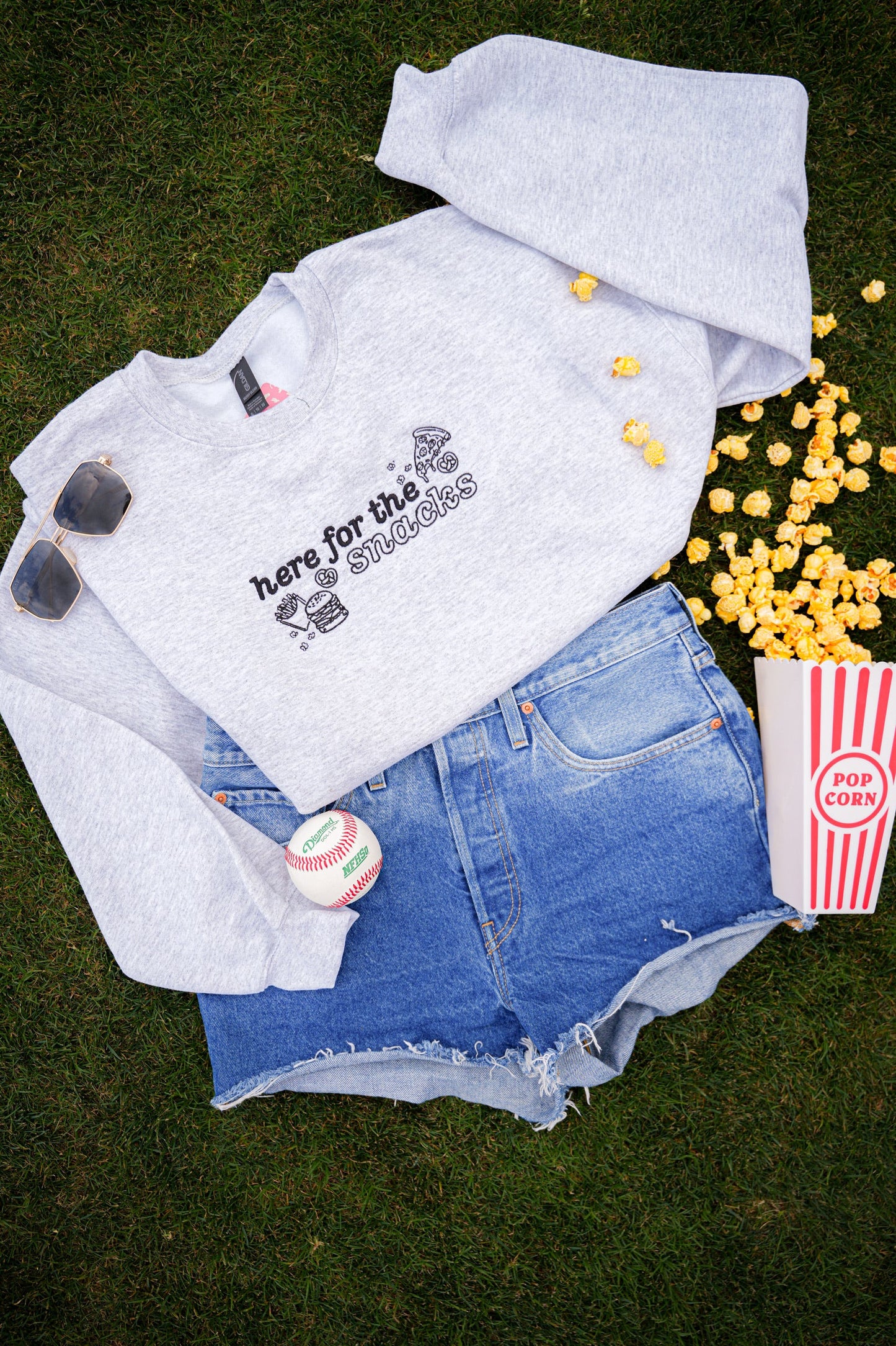 HERE FOR THE SNACKS CUSTOM CREWNECK