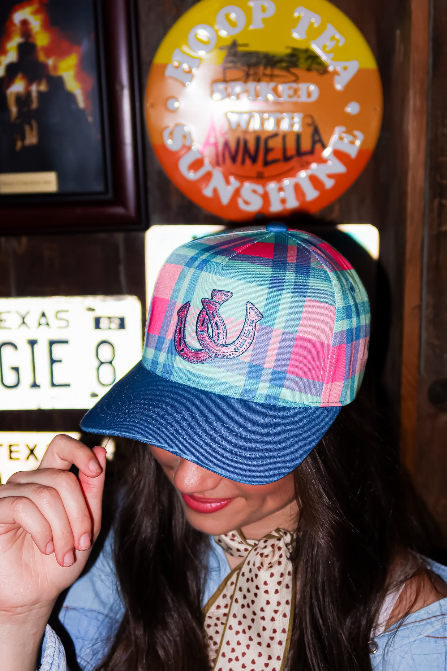 PLAID HORSESHOE CANVAS CAP