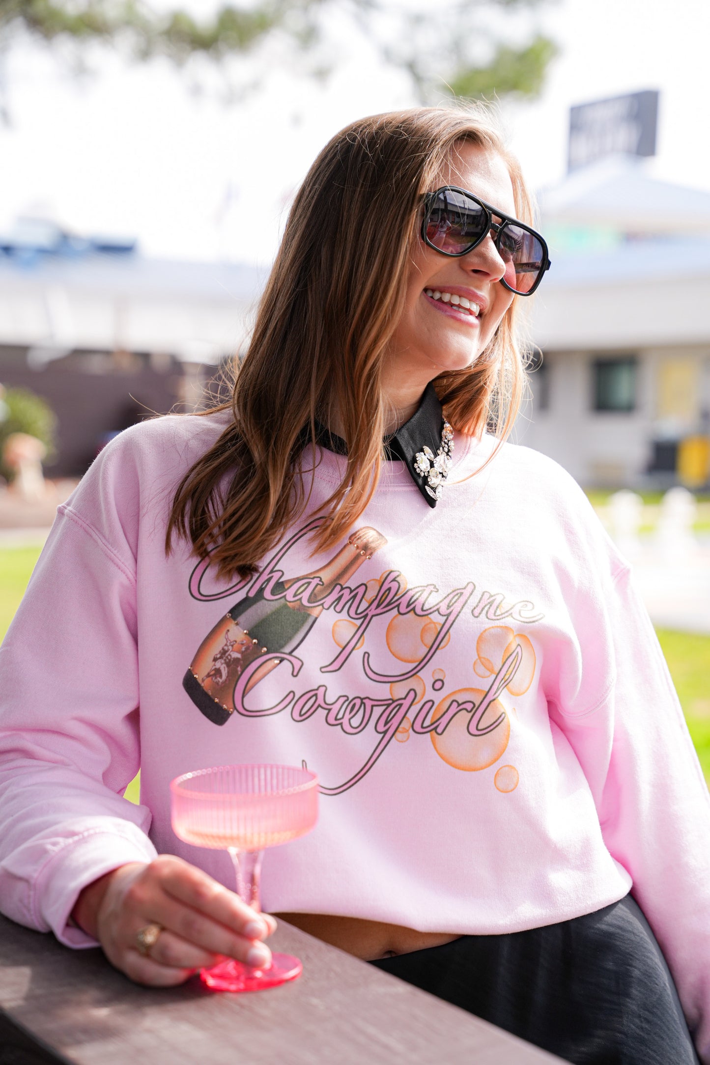 GINA CHAMPAGNE COWGIRL TEE | CREWNECK