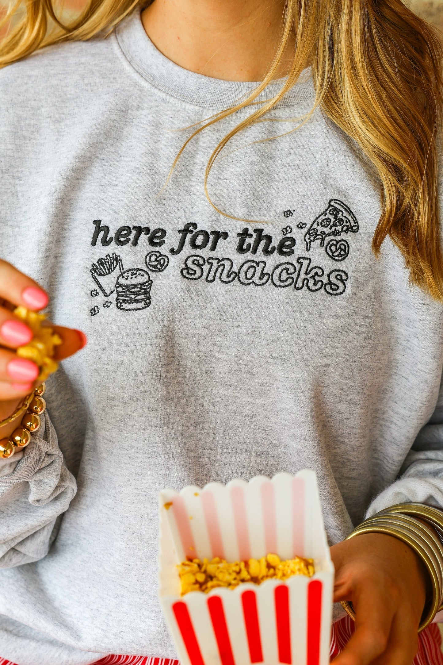 HERE FOR THE SNACKS CUSTOM CREWNECK