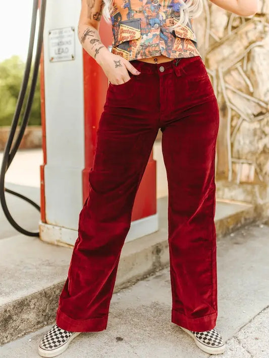 NUTCRACKER - WINE CORDUROY MID RISE TROUSER STRETCH JEANS