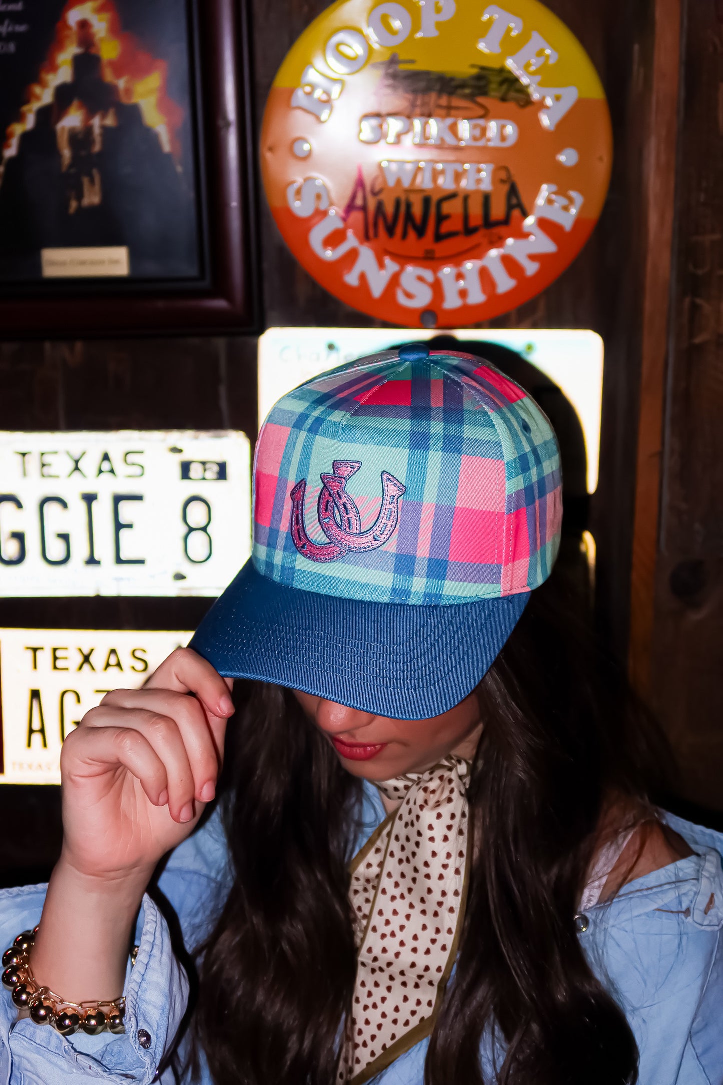 PLAID HORSESHOE CANVAS CAP