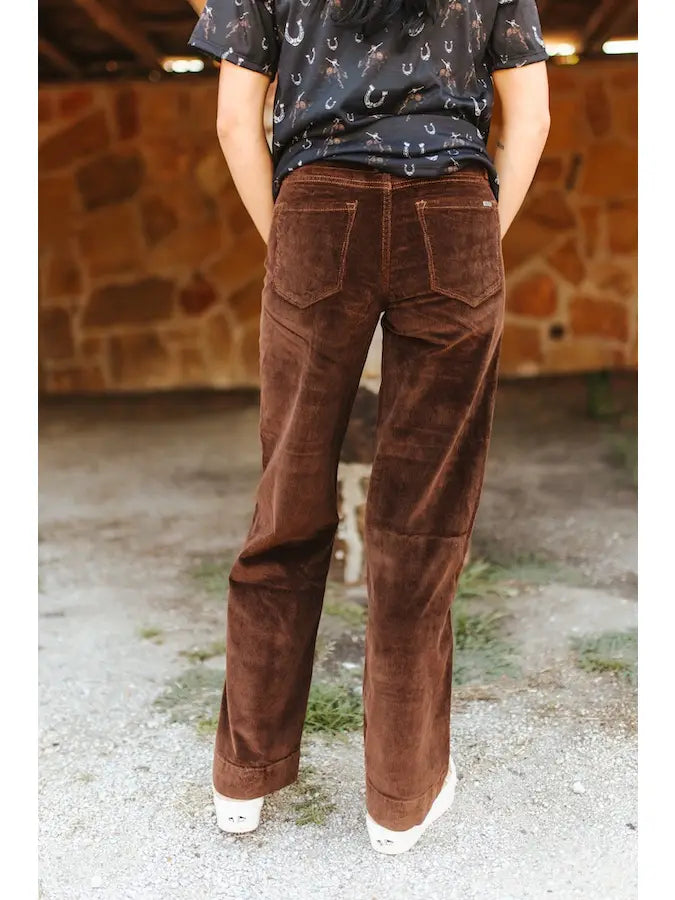 NUTCRACKER - BROWN CORDUROY MID RISE TROUSER STRETCH JEANS