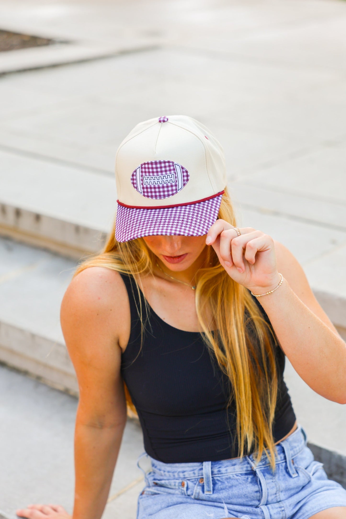 GINGHAM FOOTBALL CANVAS CAP