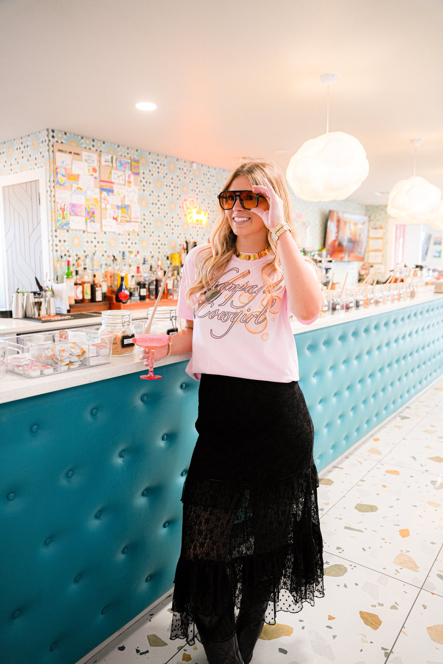 GINA CHAMPAGNE COWGIRL TEE | CREWNECK