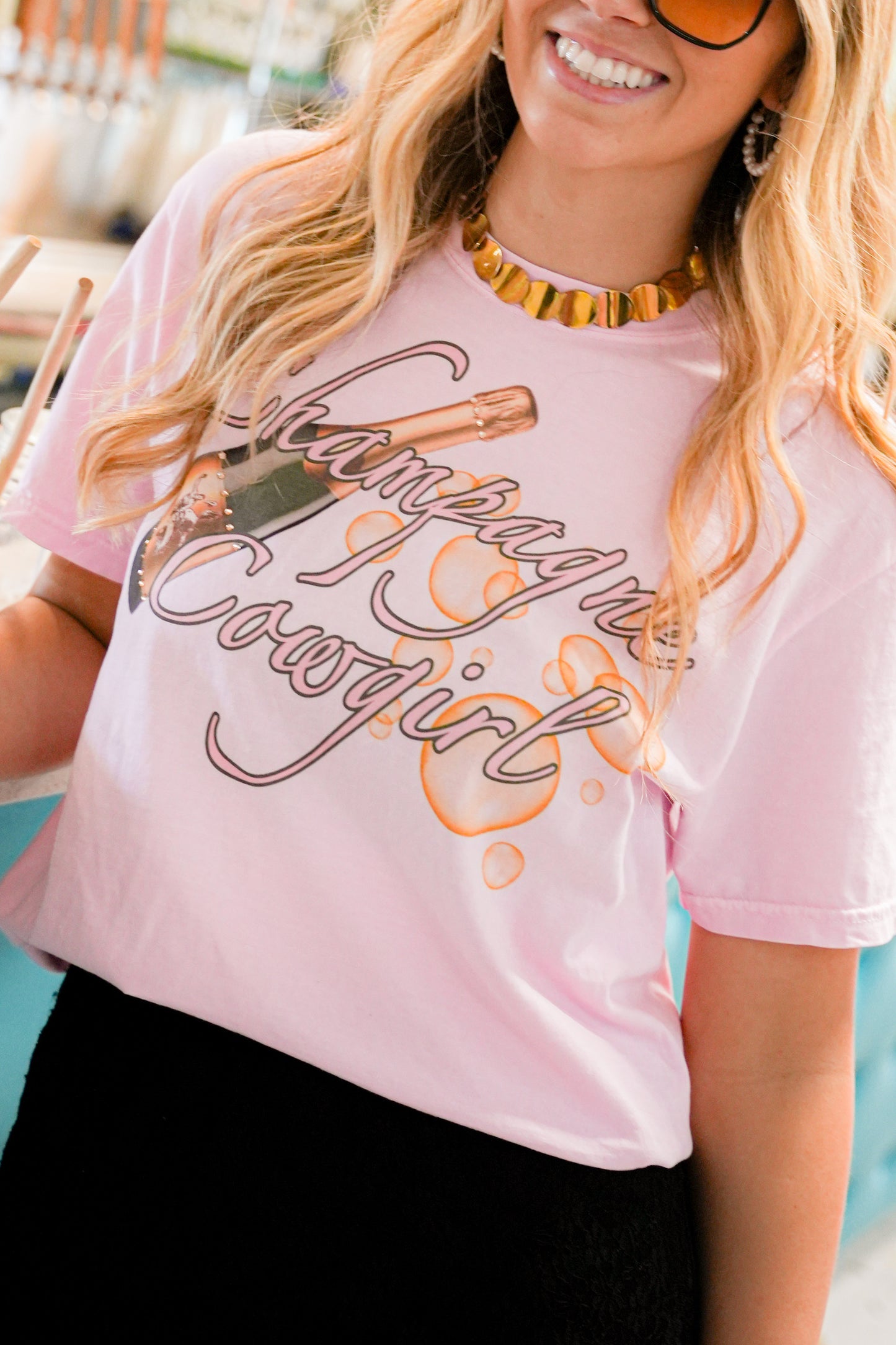 GINA CHAMPAGNE COWGIRL TEE | CREWNECK