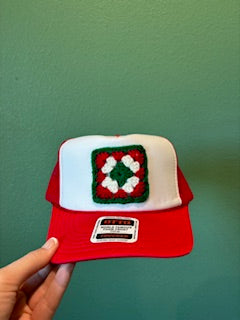 NUTCRACKER - RED & WHITE TRUCKER WITH MULTI COLORED GRANY SQUARE