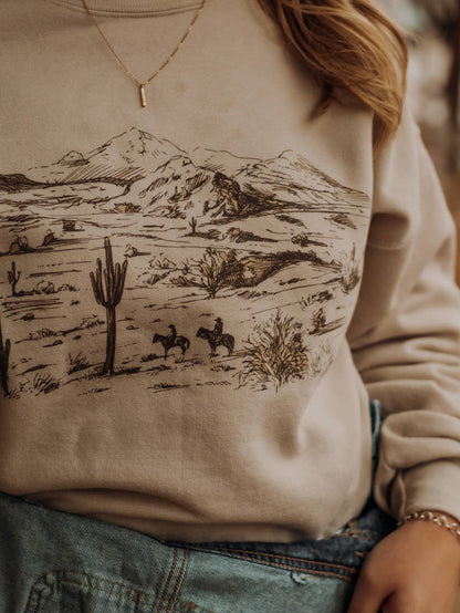 GINA Desert Cowboy Western Scene Crewneck