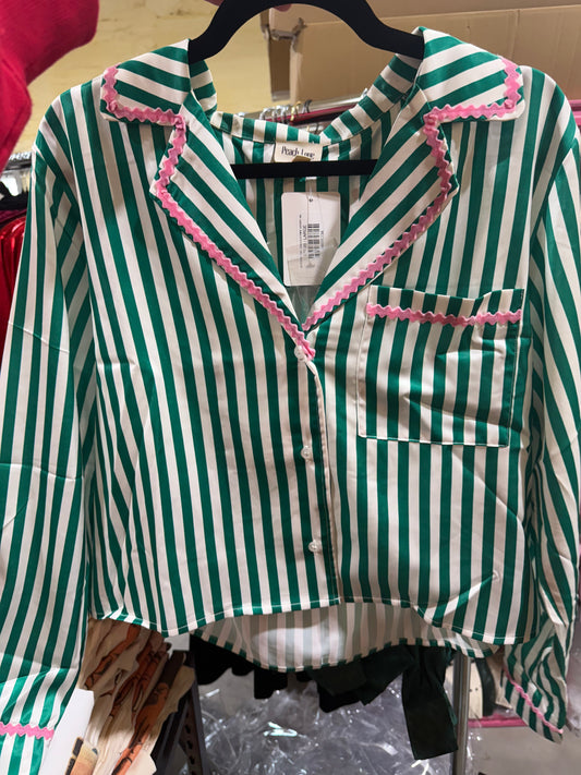NUTCRACKER - GREEN STRIPE MERRY AND BRIGHT PJ SET