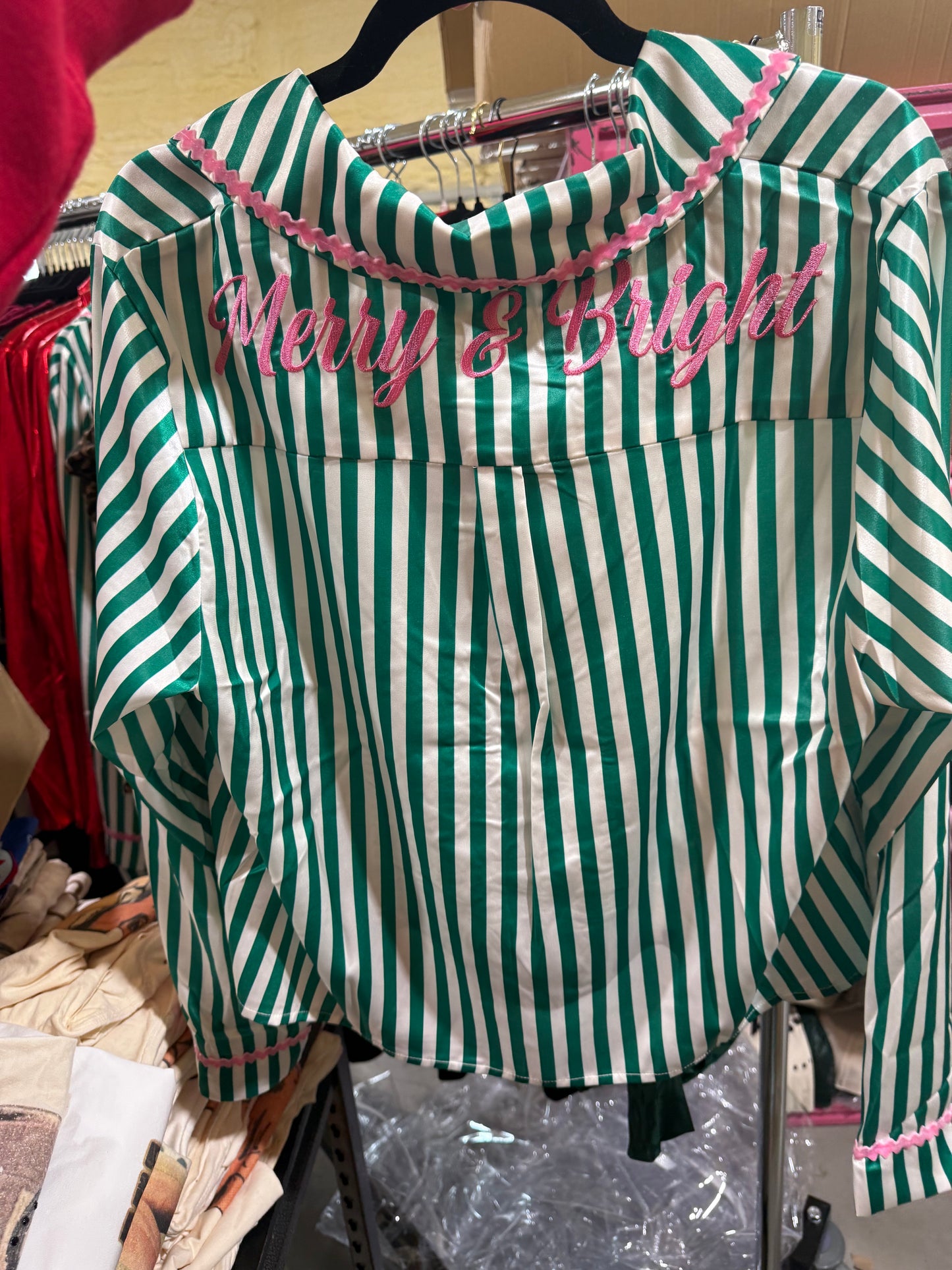 NUTCRACKER - GREEN STRIPE MERRY AND BRIGHT PJ SET