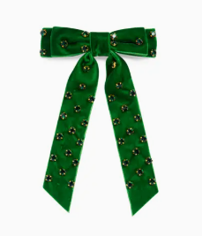 NUTCRACKER - GREEN VELVET WITH RHINESTONES BOW CLIP