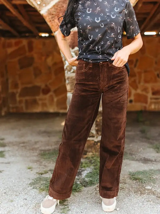 NUTCRACKER - BROWN CORDUROY MID RISE TROUSER STRETCH JEANS
