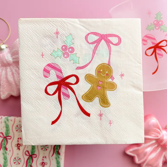 NUTCRACKER - GINGERBREAD BOWS COCKTAIL BEVERAGE NAPKINS - SET OF 20