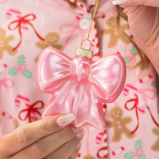 NUTCRACKER - PRETTY PINK BOW GLASS ORNAMENT