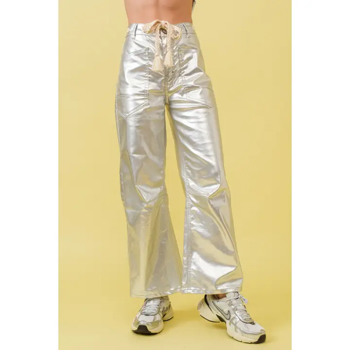 NUTCRACKER - METALLIC GROMMET TIE CONTRAST MID RISE PANTS