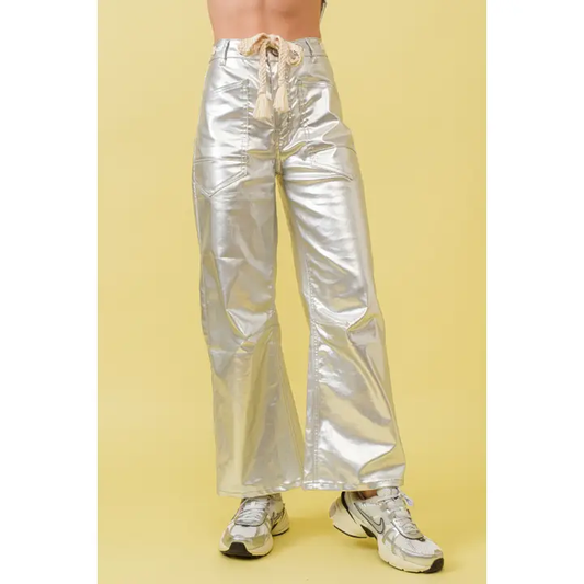 NUTCRACKER - METALLIC GROMMET TIE CONTRAST MID RISE PANTS
