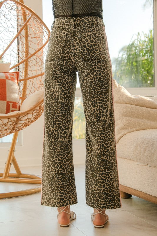 NUTCRACKER - LEOPARD PRINT PANTS WITH CONTRAST SIDE STRIPE DETAIL